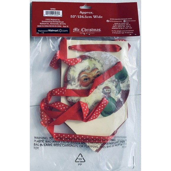 Mr. Christmas Banner JOY Red Green Santa Retro 1950s Look Polka Dot Ribbon 53" - Picture 8 of 9